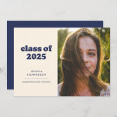 Dunkel blauer Retro Einfachheit Foto Abschluss Ankündigung (Vorne/Hinten)