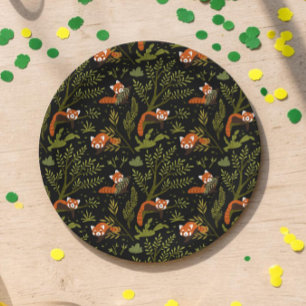 Dunkel botanischer roter Panda Wild One Geburtstag Pappteller