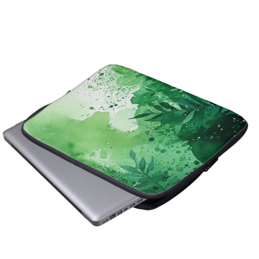 Dunkel-Dschungel-grüne Aquarellfarbe, handgezeichn Laptopschutzhülle (Vorne Knopf)