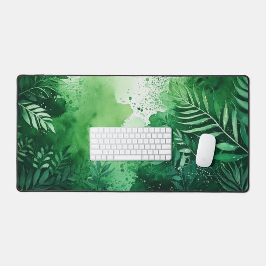 Dunkel-Dschungel-grüne Aquarellfarbe, handgezeichn Schreibtischunterlage (Tastatur & Maus)