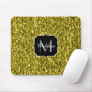 Dunkel goldgelbe falsche Glitterfunken Monogramm Mousepad