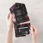 Dunkel-gotisch-rosa Burgundy & Black Floral QR Cod All In One Einladung (Abreißen)