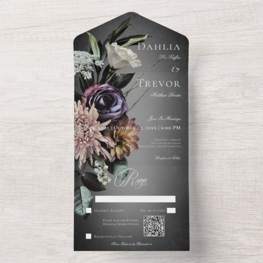 Dunkel-gotische geheimnisvolle, matte Bläschen QR- All In One Einladung (Innen Boden)