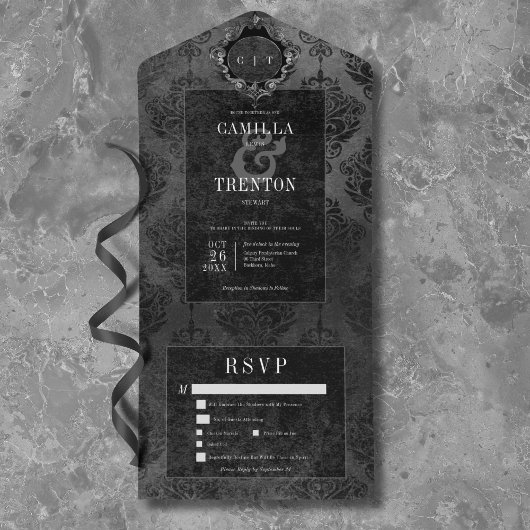 Dunkel-gotische Schwarz-schwarze Damaskus-Abendess All In One Einladung