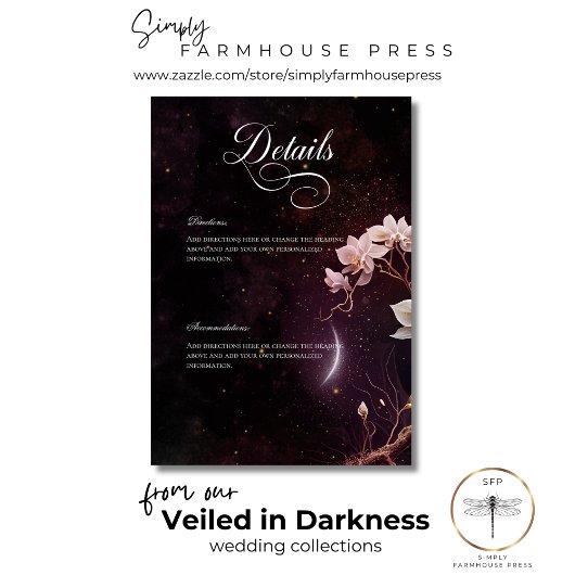 Dunkel-gotische Schwarz-Weiß-Orchideen-Zauber Deta Begleitkarte