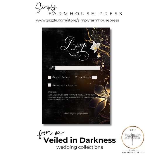 Dunkel-gotische Schwarz-Weiß-Orchideen-Zauber Kein RSVP Karte