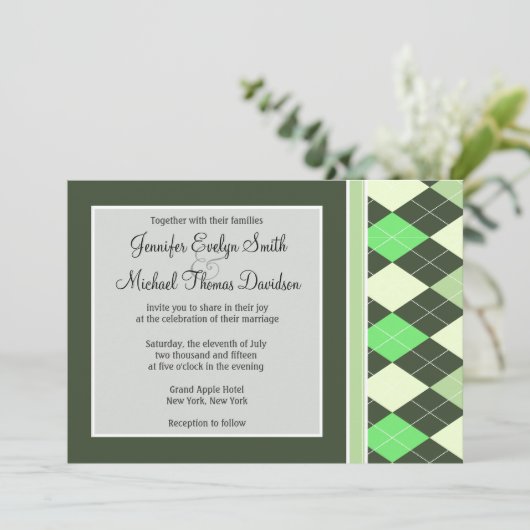 Dunkel-grüne Raute Einladung (Stehend Vorderseite)