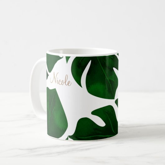 Dunkel grüne tropische Palmen Blätter Sommerinsel  Kaffeetasse (Vorderseite Links)