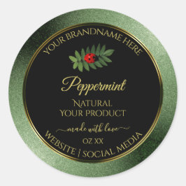 Dunkel-grüner Glitzer, schwarze Produktmarken Lady Runder Aufkleber