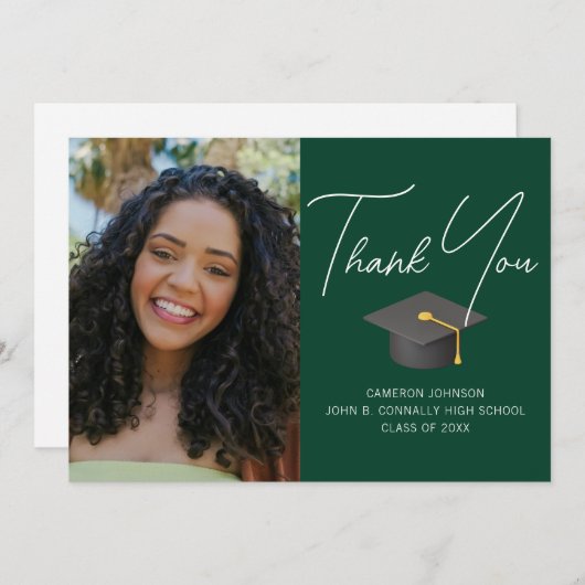 Dunkel-grüner Graduate Foto Personalisierter Absch Dankeskarte (Vorne/Hinten)