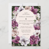 Dunkel grüner Wein Lila Florals QR-Code Hochzeit Einladung (Vorderseite)