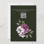 Dunkel grüner Wein Lila Florals QR-Code Hochzeit Einladung (Rückseite)