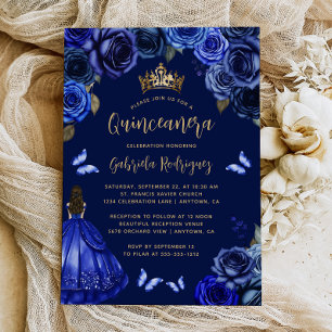 Dunkel königsblaues florales Prinzessin-Quinceañer Einladung