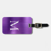 Dunkel Lila gebürstetes Monogramm-Glam Gepäckanhänger (Vorderseite horizontal)