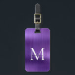 Dunkel Lila gebürstetes Monogramm-Glam Gepäckanhänger<br><div class="desc">Moderne,  dunkle Lila gebürstete Monogram-Niedliche Bag-Tag</div>