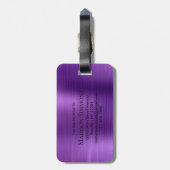 Dunkel Lila gebürstetes Monogramm-Glam Gepäckanhänger (Rückseite vertikal)