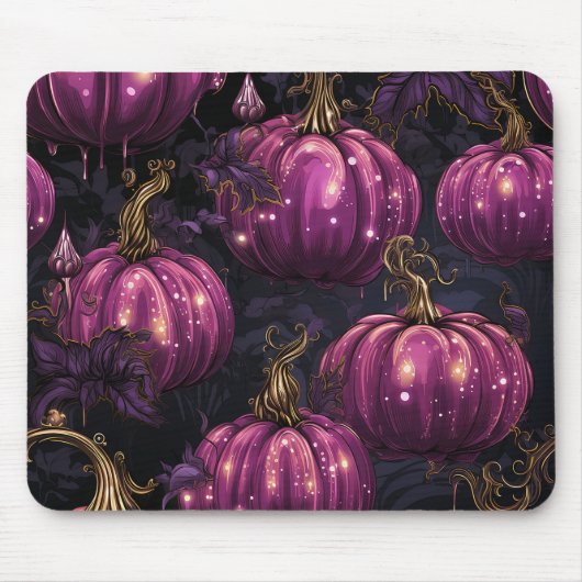 DUNKEL LILA HALLOWEEN PUMPKINS MIT GOLDORNAMENS MOUSEPAD (Vorne)