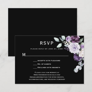 Dunkel Lila, Lavendelpeony, Weiße Rose Schwarz RSVP Karte