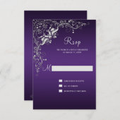 Dunkel Lila mit Verzierten Silver Floral Wirbel UA RSVP Karte (Vorne/Hinten)