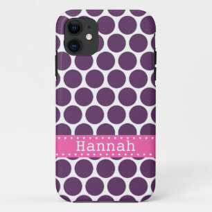 Dunkel Lila Polka Dot Muster Hot Pink Banner iPhone 11 Hülle