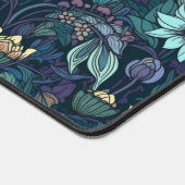 Dunkel Lila und Aquamarin floral Gemustert Schreibtischunterlage (Ecke)