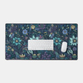 Dunkel Lila und Aquamarin floral Gemustert Schreibtischunterlage (Tastatur & Maus)