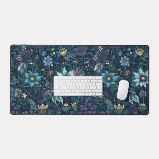 Dunkel Lila und Aquamarin floral Gemustert Schreibtischunterlage (Tastatur & Maus)