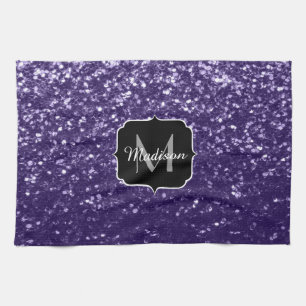 Dunkel lila violetter Glitter-Schimmer Monogramm Geschirrtuch