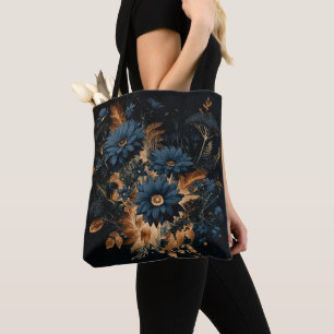 Dunkel Marineblau und Gold Rustikale Florale Boho  Tasche
