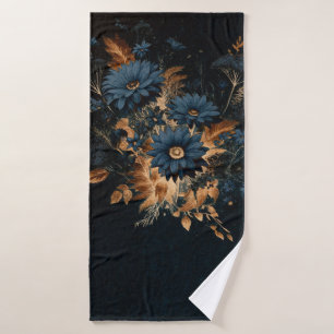 Dunkel Marineblau und Gold Rustikale Florale Glam Badhandtuch Set