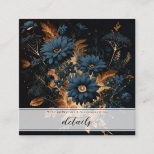 Dunkel Marineblau und Gold Rustikale Florale Glam  Quadratische Visitenkarte