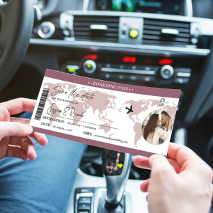 Dunkel-Mauve Bordkarte Ticket Hochzeit Save The Date