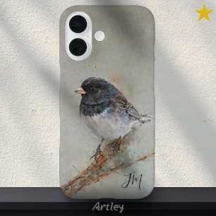 Dunkel-Mit Augen Junco Bird Painting Initials Indi iPhone 16 Hülle