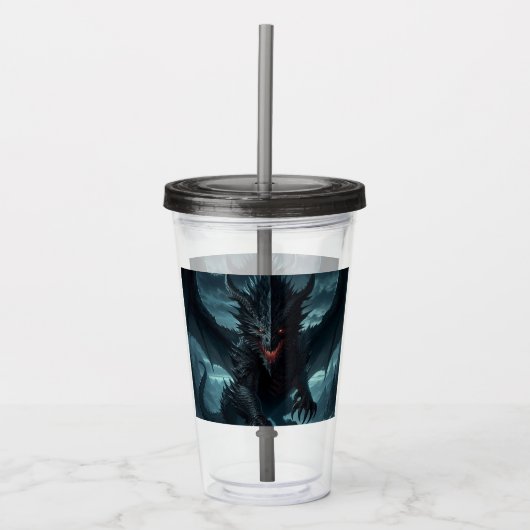 Dunkel, mittelalterlicher Drache Acryltrinkbecher (Vorderseite)