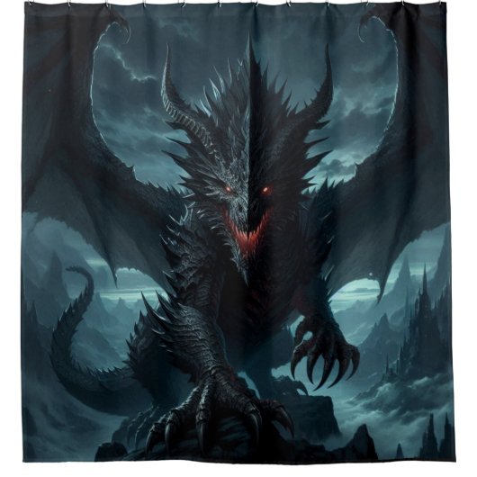 Dunkel, mittelalterlicher Drache Duschvorhang (Vorderseite)