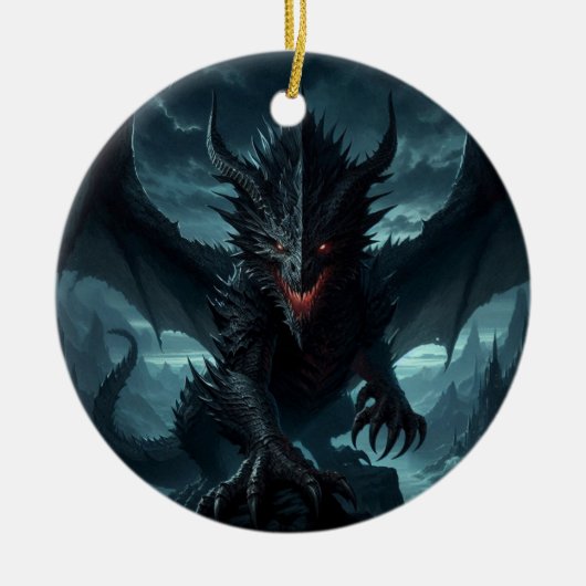 Dunkel, mittelalterlicher Drache Keramik Ornament (Vorne)