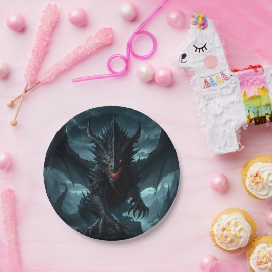 Dunkel, mittelalterlicher Drache Pappteller (Party)