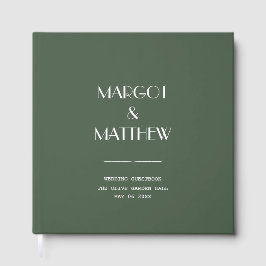 Dunkel Moosgrüne Minimalistische Skandi-Hochzeit Gästebuch