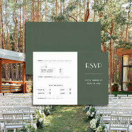 Dunkel Moosgrüne Minimalistische Skandi-Hochzeit RSVP Karte