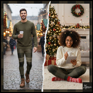 Dunkel Oliv Schwarz Gedämpfter Flanell Kariert Leggings