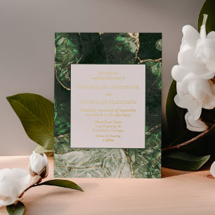 Dunkel Olivgrüne Faux-Edelstein-Hochzeit Folieneinladung