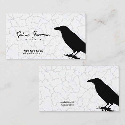 Dunkel Schwarz und Weiß Crow Tattoo Artist Visitenkarte (Vorne/Hinten)