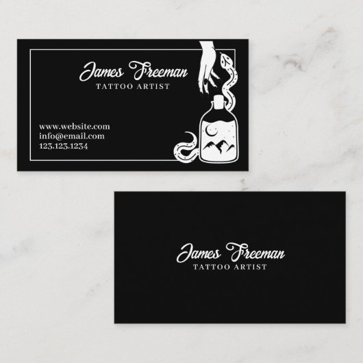 Dunkel Schwarz und Weiß Schlange Tattoo Artist Visitenkarte (Vorne/Hinten)