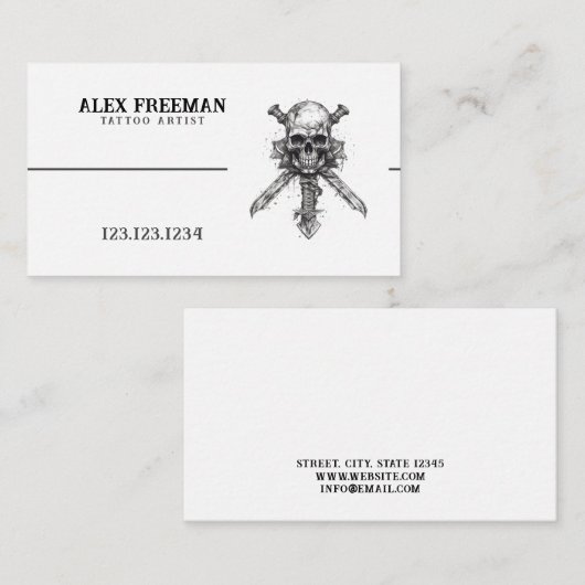 Dunkel Schwarz und Weiß Schwert Schädel Tattoo Art Visitenkarte (Vorne/Hinten)