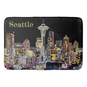 Dunkel sei die Nacht - Leuchtende Seattle Skyline Badematte