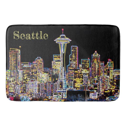 Dunkel sei die Nacht - Leuchtende Seattle Skyline Badematte (Vorderseite)