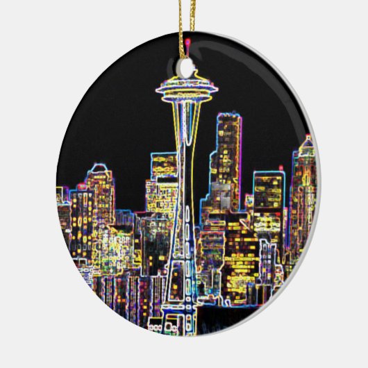 Dunkel sei die Nacht - Leuchtende Seattle Skyline Keramik Ornament (Links)