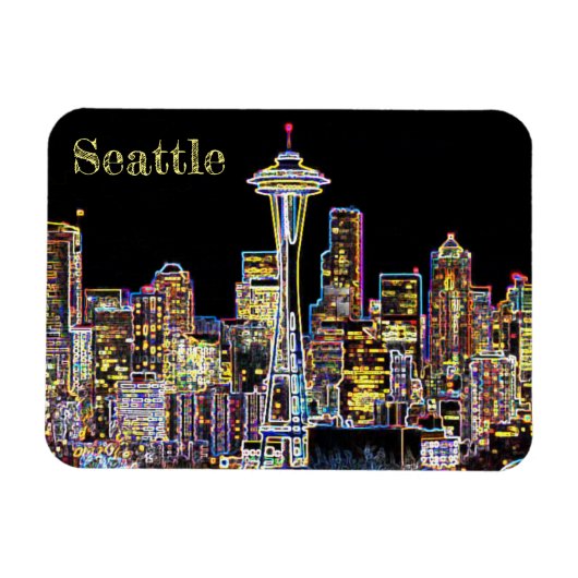 Dunkel sei die Nacht - Leuchtende Seattle Skyline Magnet (Horizontal)