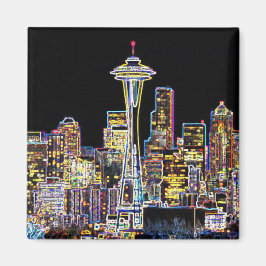 Dunkel sei die Nacht - Leuchtende Seattle Skyline Magnet
