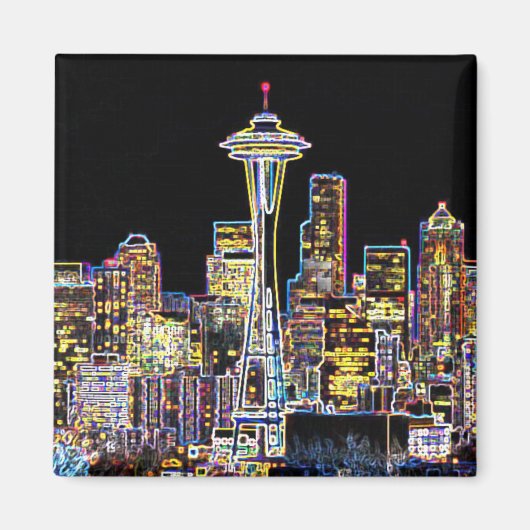 Dunkel sei die Nacht - Leuchtende Seattle Skyline Magnet (Vorne)
